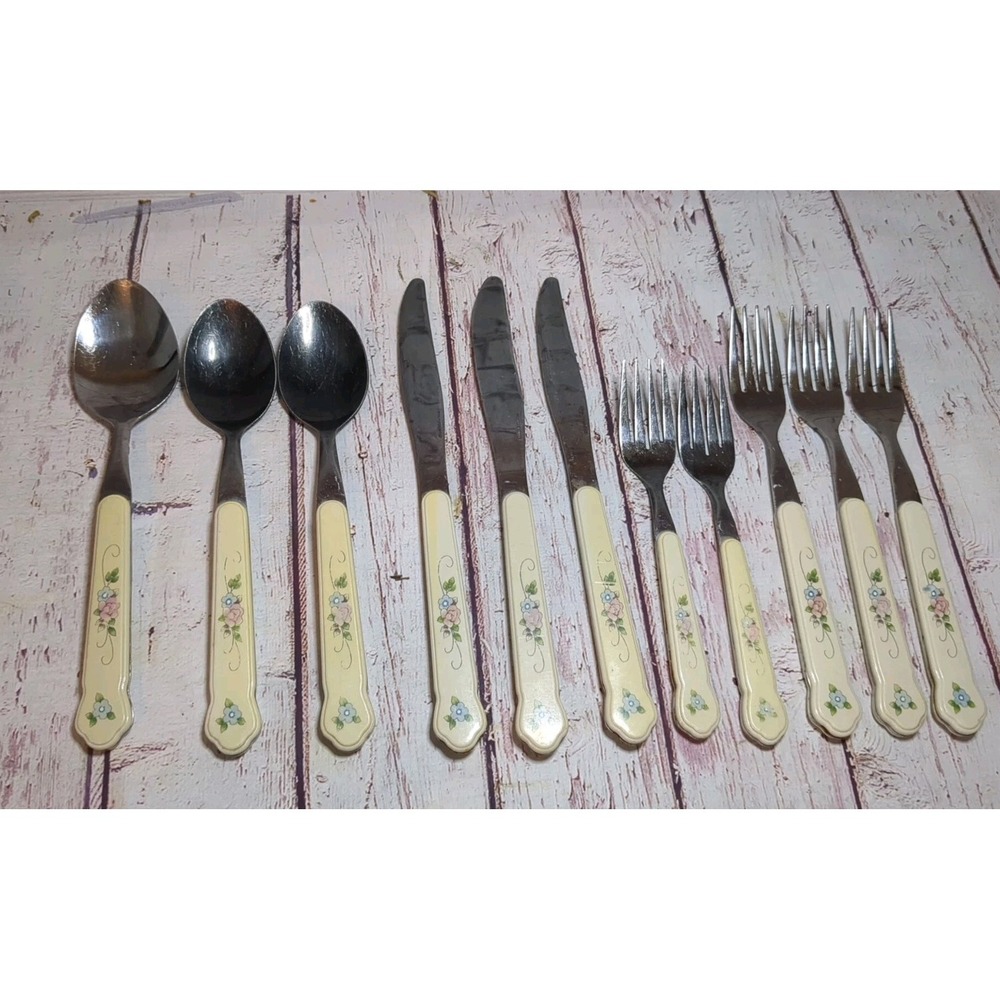 11 Piece Pfaltzgraff Tea Rose Stainless‎ Flatware Replacement Pieces